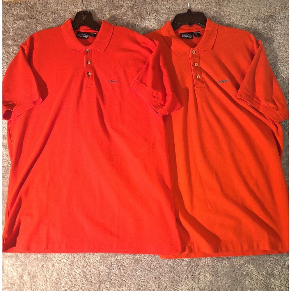 VINTAGE Patagonia Polo Shirts Lot of 2 Mens Large Red Orange 1988 Casual Sporty